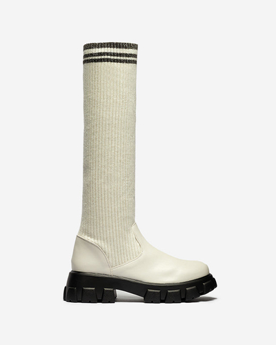 Жіночі високі черевики-сліпони в кольорі екрю Alerpi- Footwear