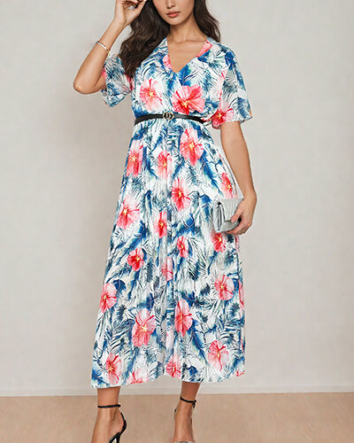 Royalfashion Dámské plisované květinové midi šaty