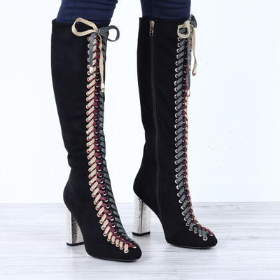 Černé boty s pletenými tkaničkami Kira - Obuv