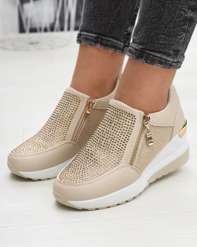 Бежеві жіночі спортивні туфлі на платформі з цирконами Martela - Взуття