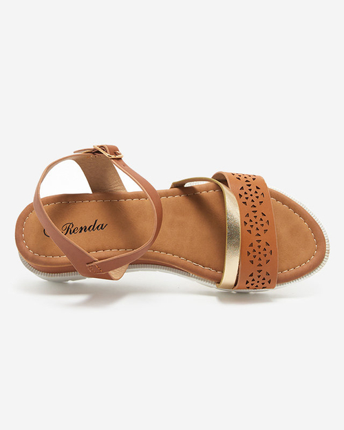 Коричневі жіночі босоніжки на низькій танкетці Dotif - Туфлі