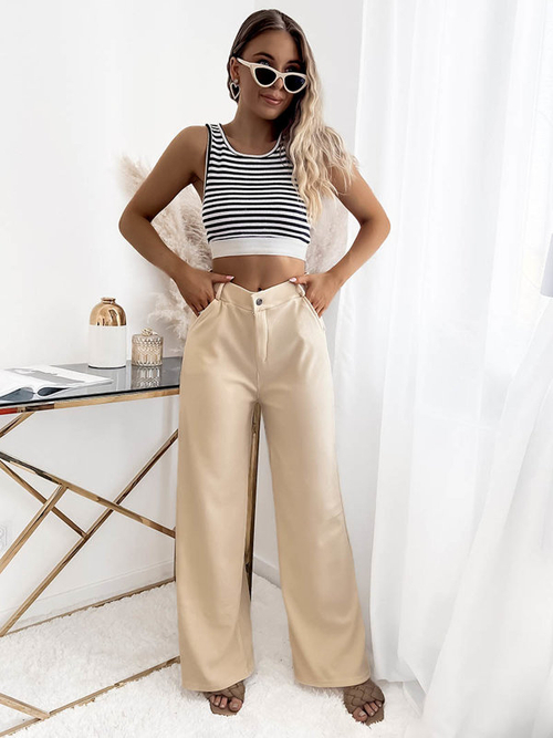 Широкі жіночі штани бежевого кольору - Одяг