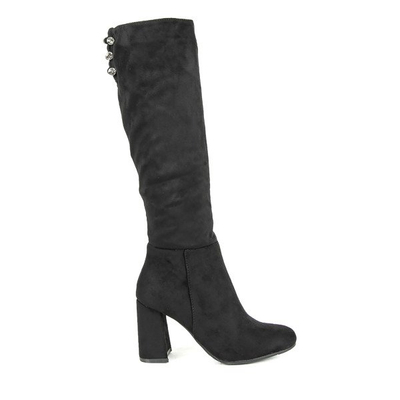 Czarne kozaki na wyższym słupku Brendi - Obuwie