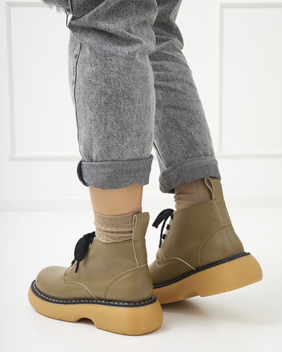 Khaki matné dámské kozačky od Renss - Footwear