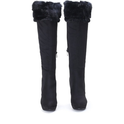 Czarne kozaki z futerkiem Happy Now - Obuwie