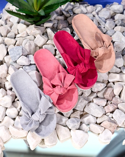 Royalfashion Dámské žabky z ekokůže s mašlí v šedé barvě Suui