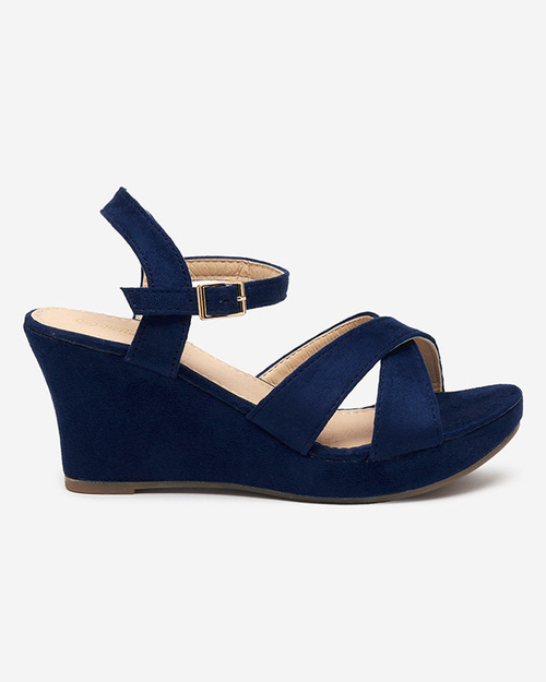 Темно-сині жіночі босоніжки на танкетці Deklis