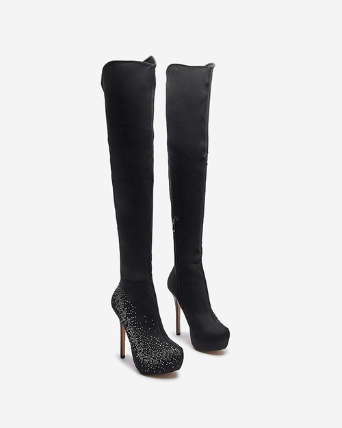 Чорні жіночі чоботи до коліна на шпильці Agiocio- Footwear