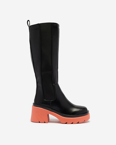 Černé dámské kozačky na masivní korálové podrážce Beris - Footwear