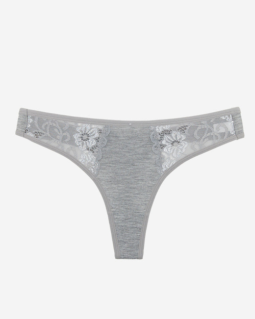 Сірі бавовняні жіночі стрінги з декоративним мереживом - Нижня білизна