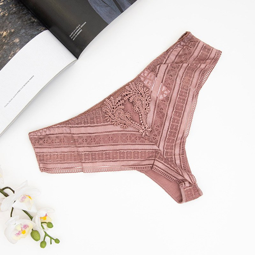 Темно-рожеві мереживні бразильські трусики - нижня білизна