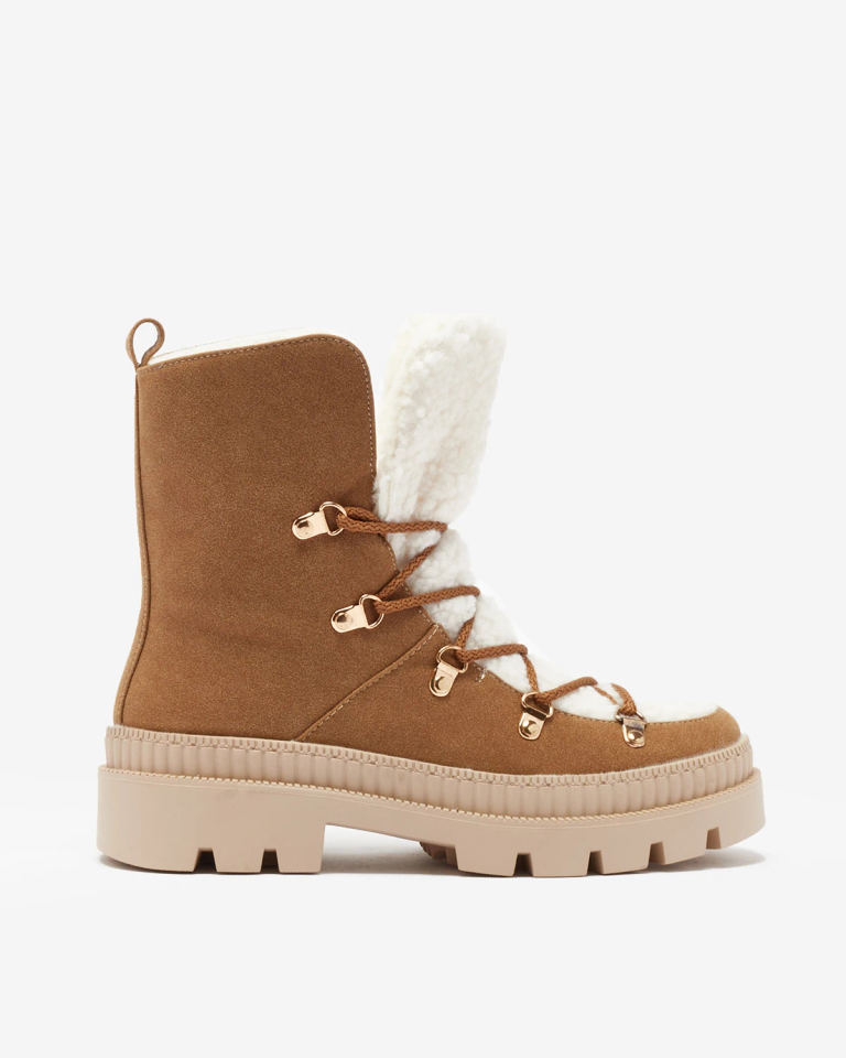 Royalfashion Dámské zateplené traperky s ovčí kůží ve velbloudí barvě Lery Walk