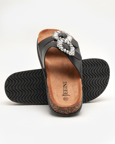 Černé dámské pantofle se sponami Oterina - Obuv