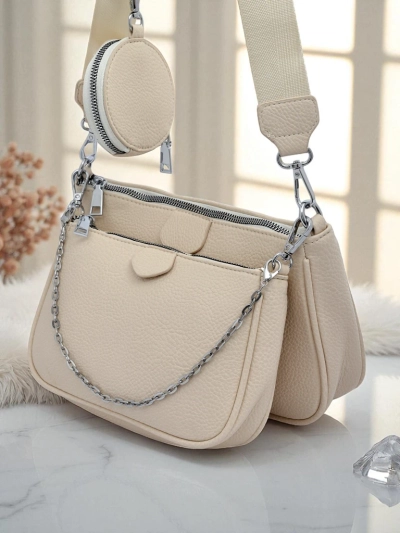 Жіноча шкіряна сумка Perseida Multi Beige з ланцюжком і сумочкою