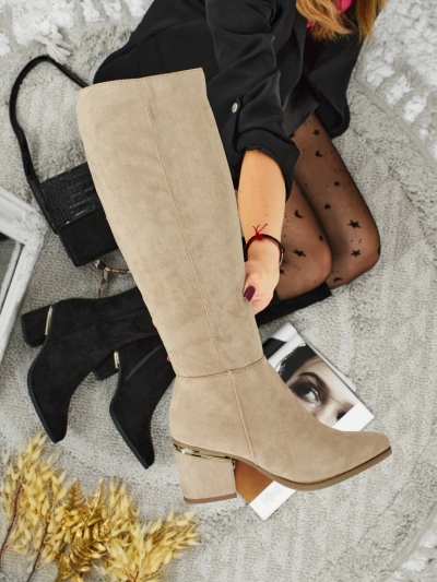 Dámské kozačky eko semišové na sloupku Niefio