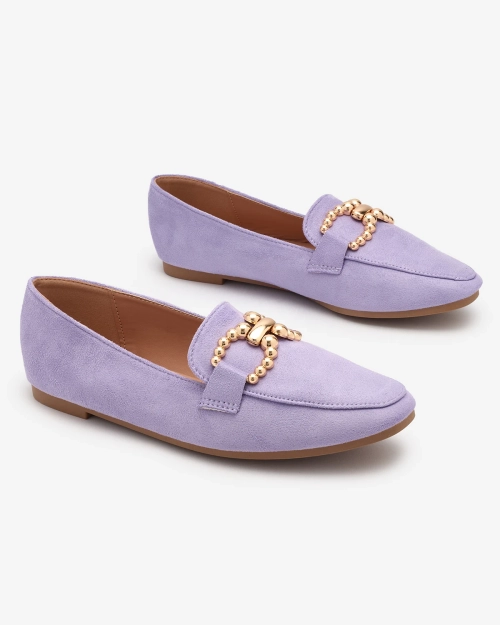 Фіолетові жіночі мокасини з екозамші Royalfashion з прикрасою Bissefi
