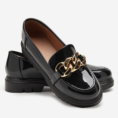 Чорні жіночі лофери з золотим ланцюжком Dradia