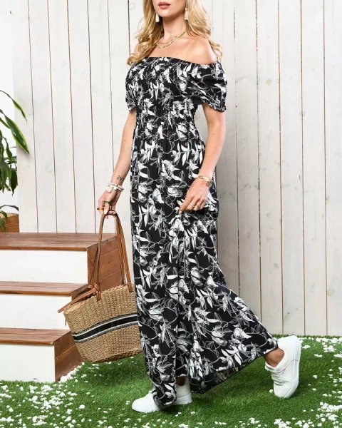 Чорно-біла жіноча максі-сукня з принтом - Одяг