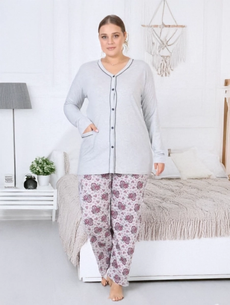 Dámské bavlněné pyžamo Royalfashion se dvěma díly a květinovým motivem VE VELIKOSTI PLUS