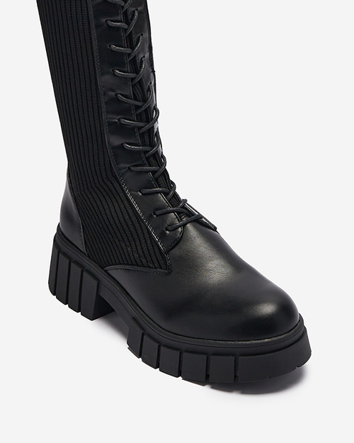 Чоботи жіночі до коліна на шнурівці чорного кольору Assala- Взуття