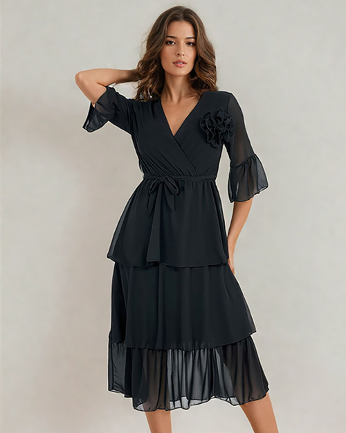 Жіноча сукня міді з рюшами Royalfashion