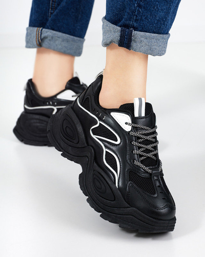 Чорні жіночі кросівки на платформі з білими вставками Oirana