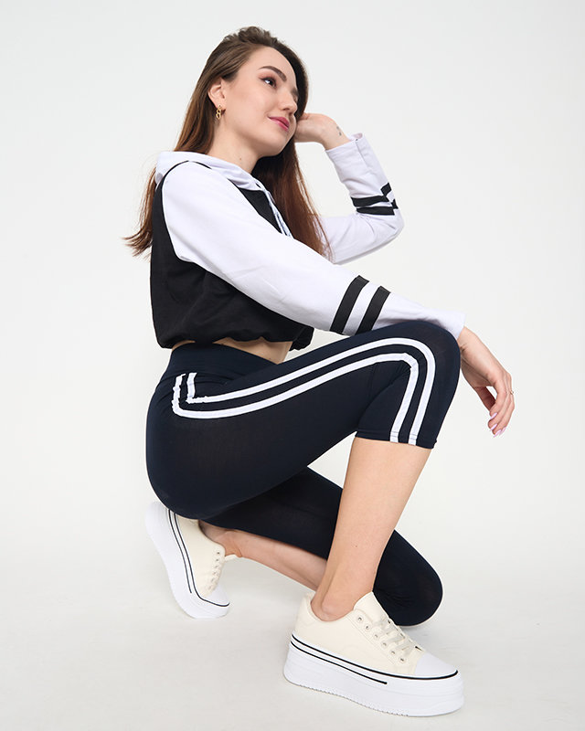 Námořnicky modré dámské legíny s pruhy - Oblečení