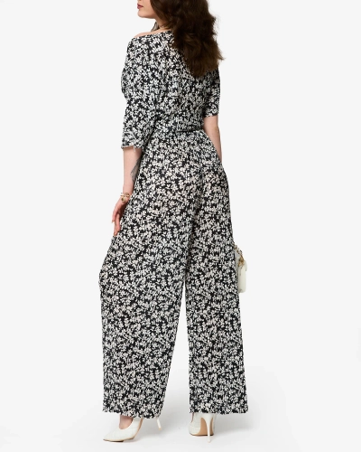 Жіночий плісирований комплект в чорну квіткову клітинку - Одяг