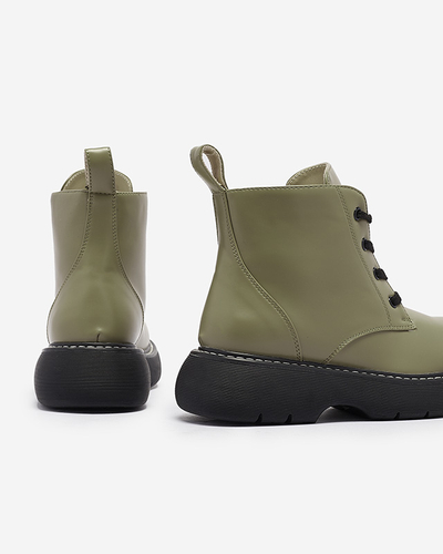 Зелені жіночі черевики з екошкіри з жовтими шнурками Getysa - Взуття