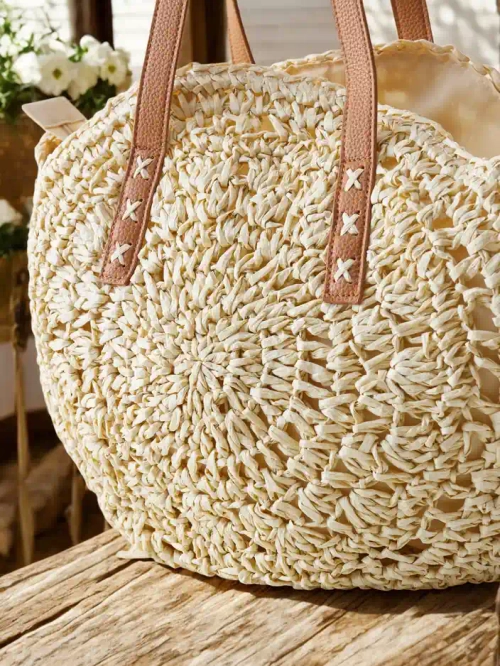 Royalfashion Велика овальна солом'яна сумка для жінок