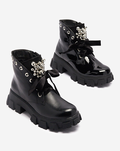 Dámské černé lakované boty Selpo- Footwear