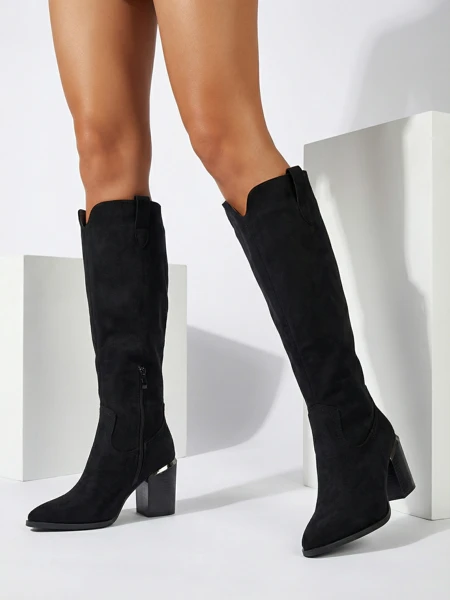 Жіночі ботфорти еко замшеві на підборах-стовпчику Ferrevi