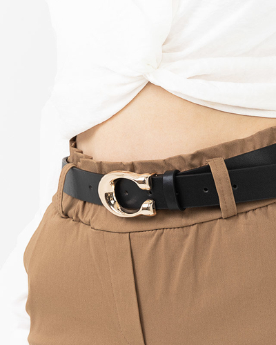 Жіночий чорний ремінь із золотою пряжкою у формі "С" - Аксесуари