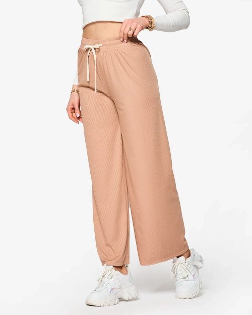 Коричневі жіночі широкі плісировані штани палаццо - Одяг