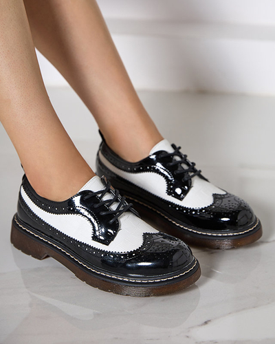 Жіночі чорно-білі лаковані туфлі на шнурівці Vyvana- Взуття