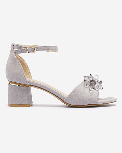 Сірі жіночі босоніжки на стійці з декоративними кристалами Cerosso- Footwear