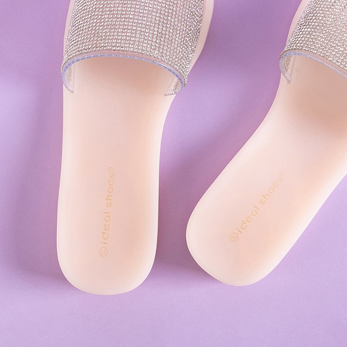 Бежеві жіночі гумові шльопанці зі стразами Niamh