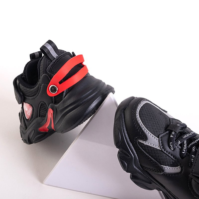 Černé dětské boty s červenými detaily Pella - Obuv