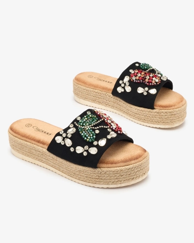 OUTLET Royalfashion Чорні жіночі шльопанці з декором Awadeka