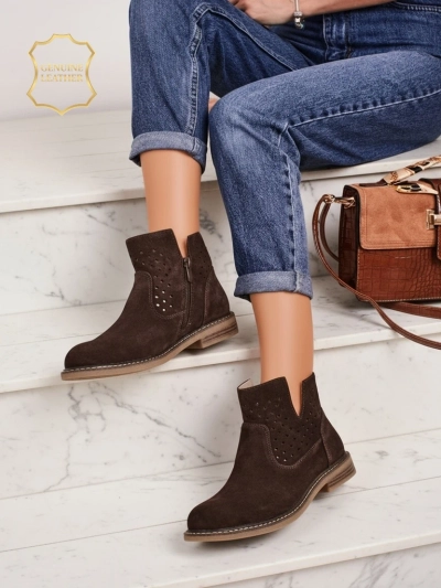 Aurelia Verona - Hnědé semišové dámské botky z přírodní kůže, 3 cm podpatek