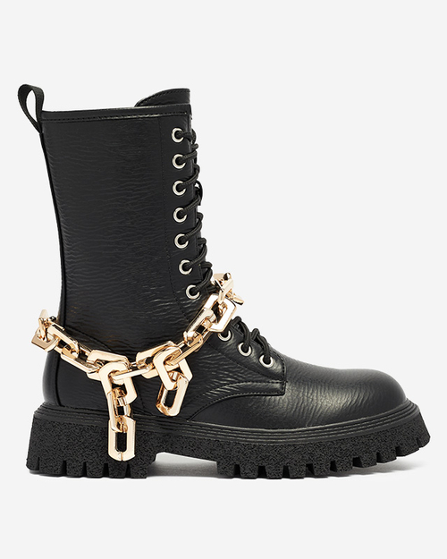 Чорні жіночі черевики з золотим ланцюжком Azerik - Взуття