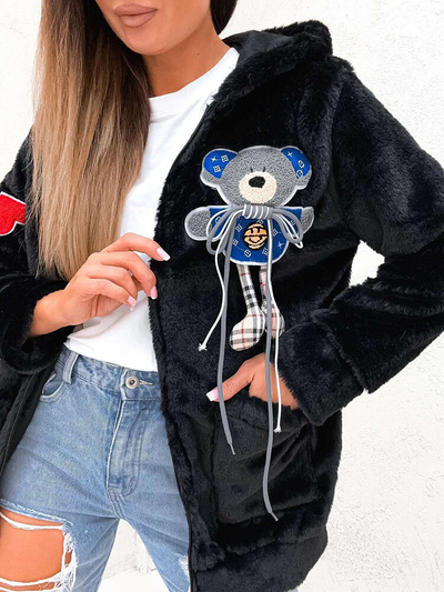 Royalfashion Černý fleece s modrým ozdobným medvídkem