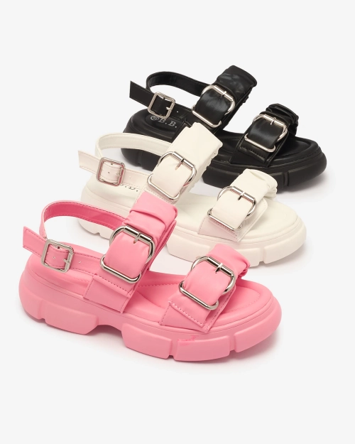 Чорні жіночі босоніжки на потовщеній підошві з пряжками Seomm- Footwear