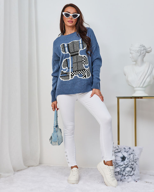 Royalfashion Темно-синій жіночий светр-тедді