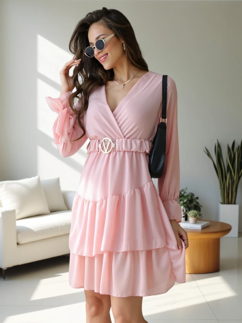 Royalfashion Жіноча міні-сукня з рюшами та обгортковим вирізом