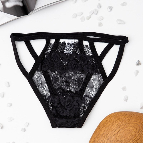 Жіночі чорні мереживні трусики з вирізом - Нижня білизна