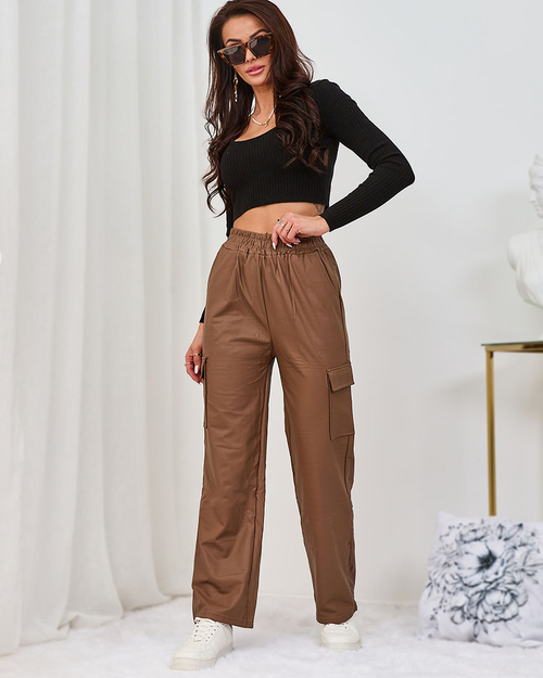 Жіночі бойові штани Royalfashion Brown з екошкіри