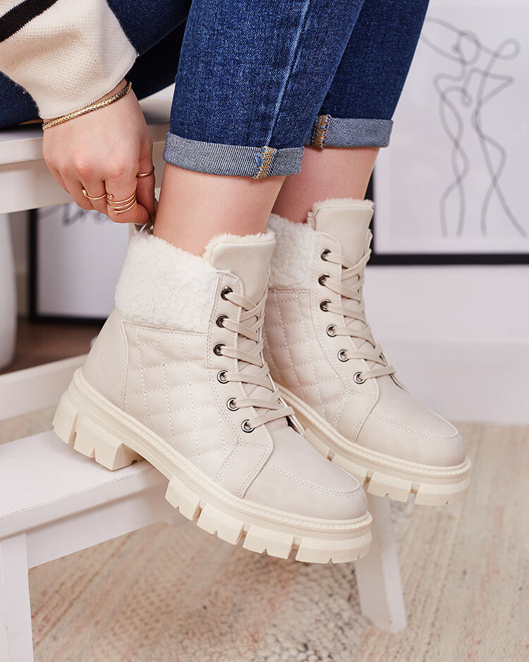 Royalfashion Béžové dámské zateplené traperské boty Hogenaf