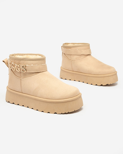 Royalfashion Světle hnědé dámské boty a'la snow boots s ornamentem Parisela