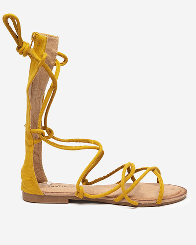 Gladiátorské sandály do půli lýtek hořčice Jeniso - Obuv